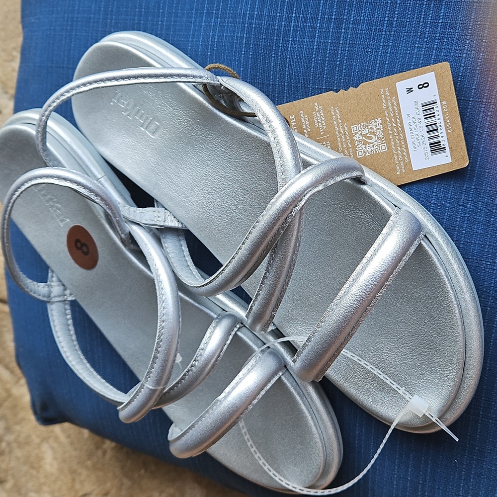 OluKai Tiare Leather Strappy Slingback Sandals, Color: Silver- Size8, EU38 - Picture 2 of 7